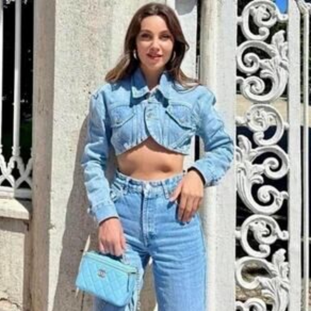 Zara Light Blue Cropped Denim Jacket